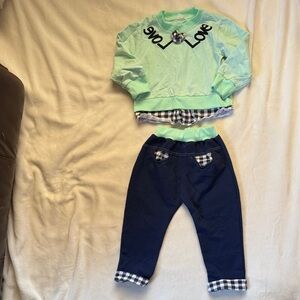 Kids Mint & Navy 'Love' Jogger Set - Casual Matching Outfit
